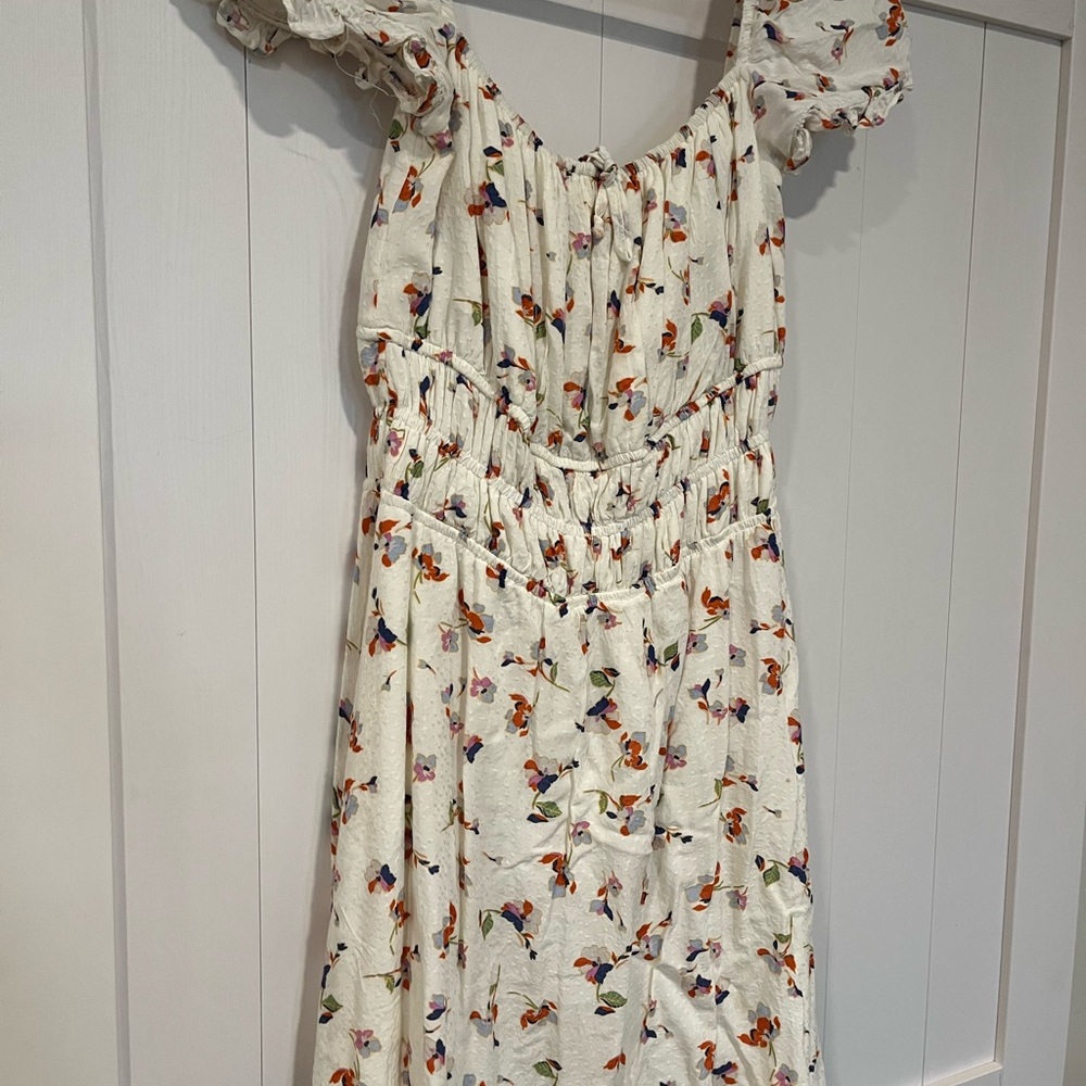 Copper Key White Mini Dress with Orange, Blue & Green Floral Print